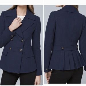 WHBM NAVY PEPLUM PLEAT PEACOAT
